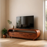 Curved Edge TV Stand Solid Wood Media Console Low Profile Storage - Arboriswood - 7
