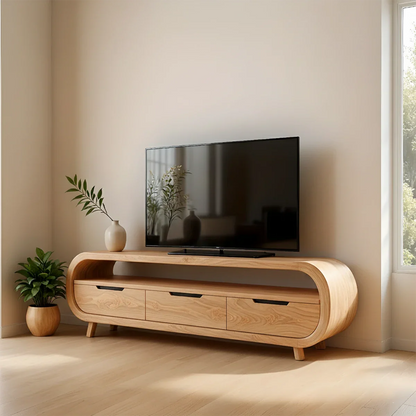 Curved Edge TV Stand Solid Wood Media Console Low Profile Storage - ArborisWood - 8