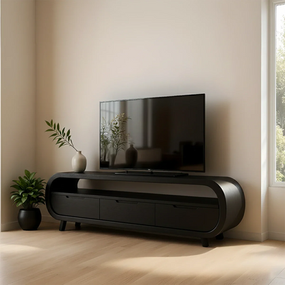 Curved Edge TV Stand Solid Wood Media Console Low Profile Storage - ArborisWood - 9
