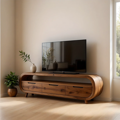 Curved Edge TV Stand Solid Wood Media Console Low Profile Storage - ArborisWood
