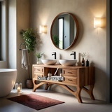 Curved Leg Double Sink Bathroom Vanity Natural Solid Wood Modern - Arboriswood - 10