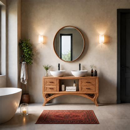 Curved Leg Double Sink Bathroom Vanity Natural Solid Wood Modern - ArborisWood - 12