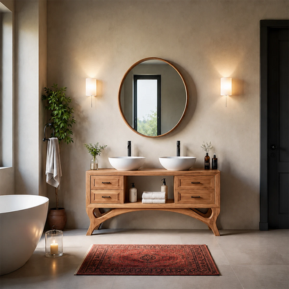Curved Leg Double Sink Bathroom Vanity Natural Solid Wood Modern - ArborisWood - 13