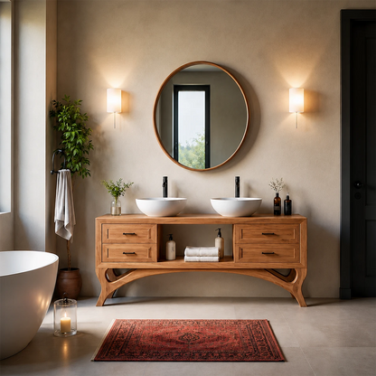 Curved Leg Double Sink Bathroom Vanity Natural Solid Wood Modern - ArborisWood - 15