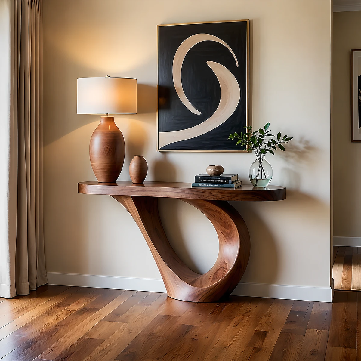Curved Loop Console Table in Natural Solid Wood for Modern Entryway - ArborisWood - 11