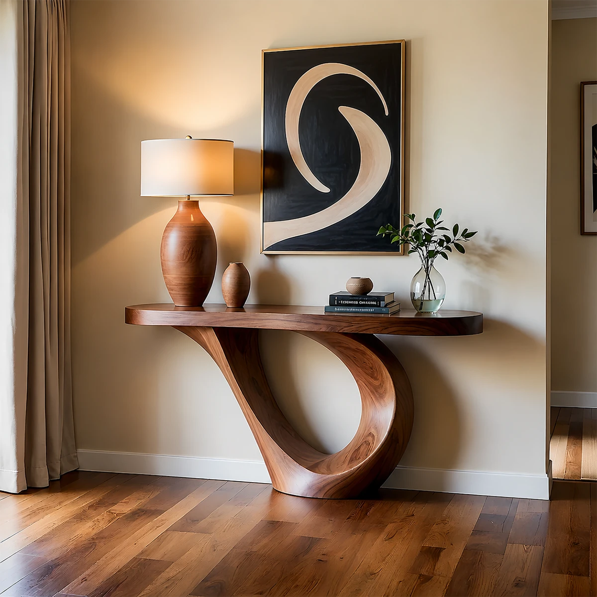 Curved Loop Console Table in Natural Solid Wood for Modern Entryway - ArborisWood - 12