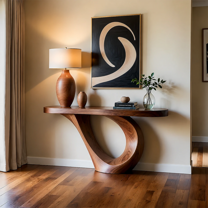 Curved Loop Console Table in Natural Solid Wood for Modern Entryway - ArborisWood - 12