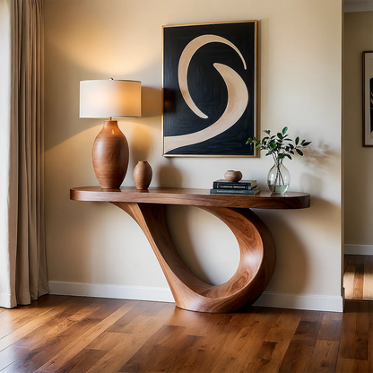 Curved Loop Console Table in Natural Solid Wood for Modern Entryway - ArborisWood - 13