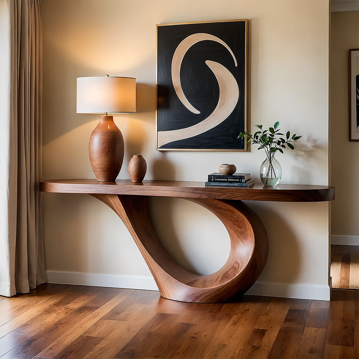 Curved Loop Console Table in Natural Solid Wood for Modern Entryway - ArborisWood - 14