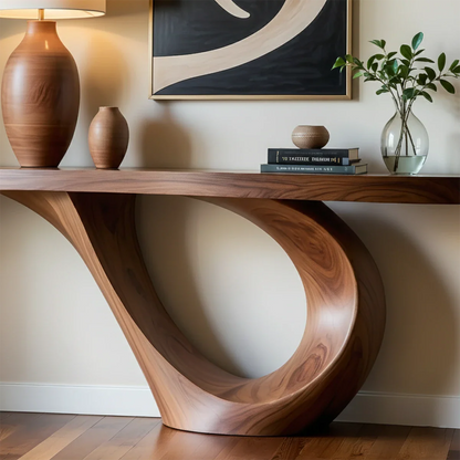 Curved Loop Console Table in Natural Solid Wood for Modern Entryway - ArborisWood - 3
