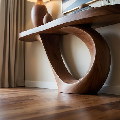 Curved Loop Console Table in Natural Solid Wood for Modern Entryway - ArborisWood - 4