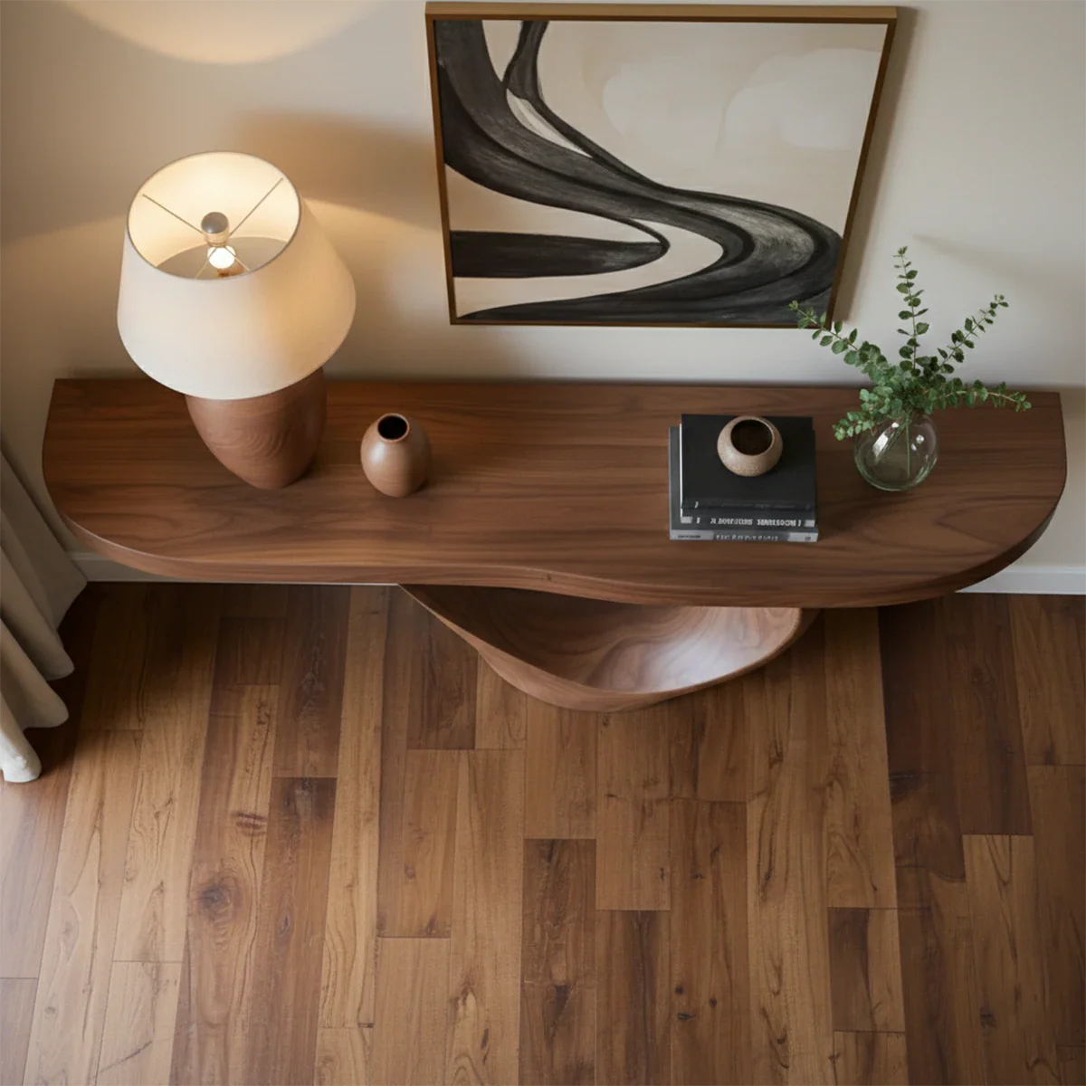 Curved Loop Console Table in Natural Solid Wood for Modern Entryway - ArborisWood - 5
