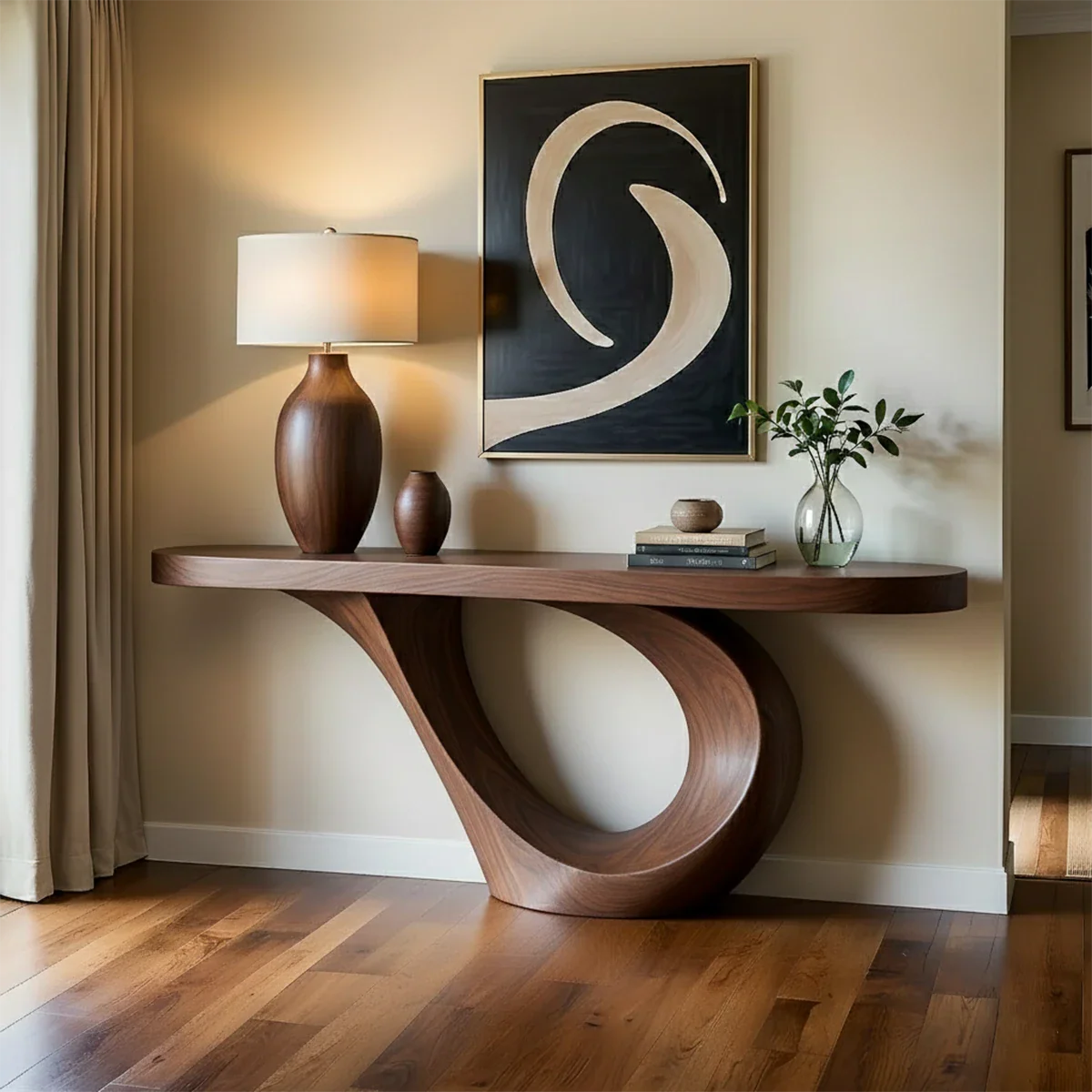 Curved Loop Console Table in Natural Solid Wood for Modern Entryway - ArborisWood - 6