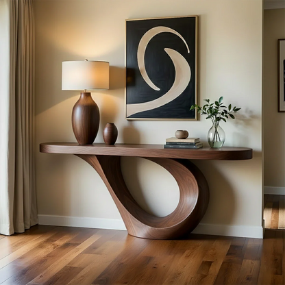 Curved Loop Console Table in Natural Solid Wood for Modern Entryway - ArborisWood - 6