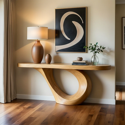 Curved Loop Console Table in Natural Solid Wood for Modern Entryway - ArborisWood - 7
