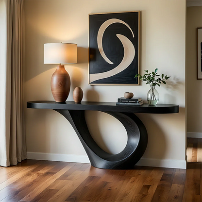 Curved Loop Console Table in Natural Solid Wood for Modern Entryway - ArborisWood - 8