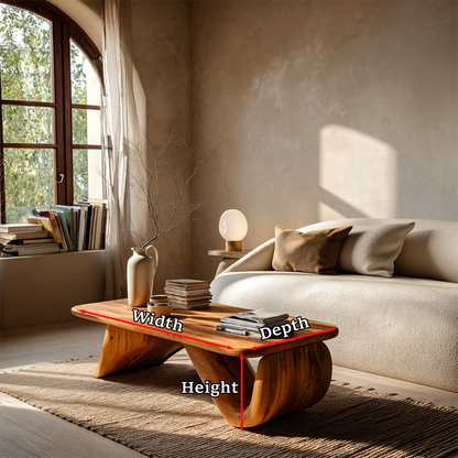Curved Low Coffee Table in Natural Wood – Sculptural Center Table for Modern Interiors - ArborisWood - 10