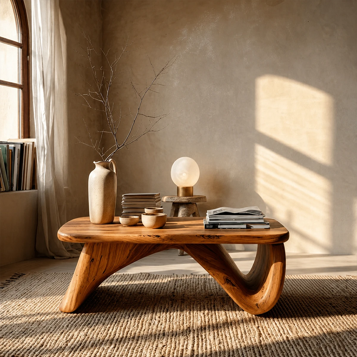 Curved Low Coffee Table in Natural Wood – Sculptural Center Table for Modern Interiors - ArborisWood - 11