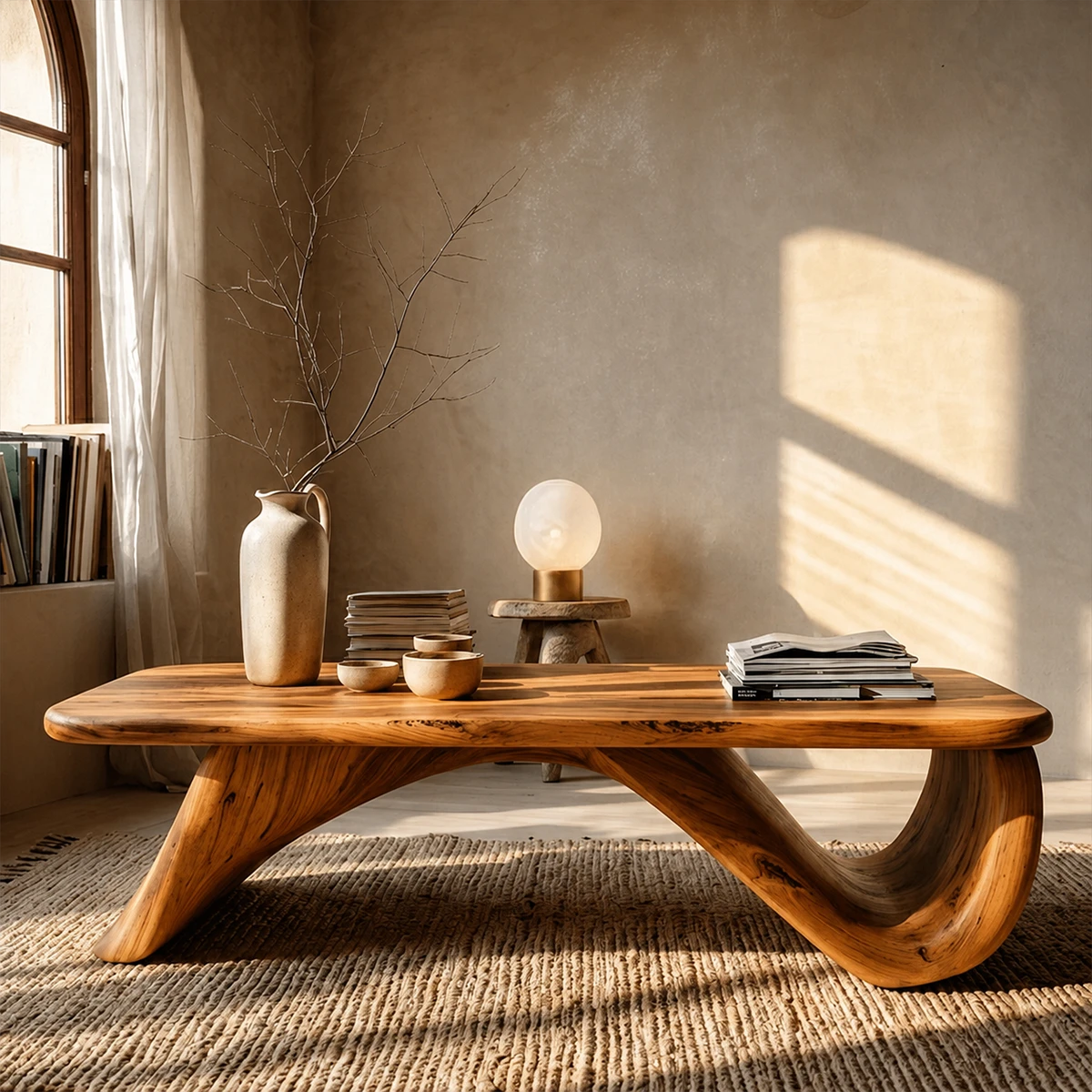 Curved Low Coffee Table in Natural Wood – Sculptural Center Table for Modern Interiors - ArborisWood - 13