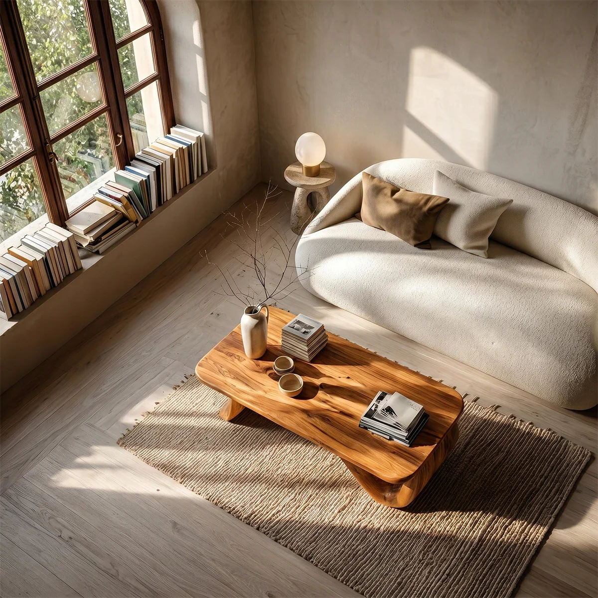 Curved Low Coffee Table in Natural Wood – Sculptural Center Table for Modern Interiors - ArborisWood - 5