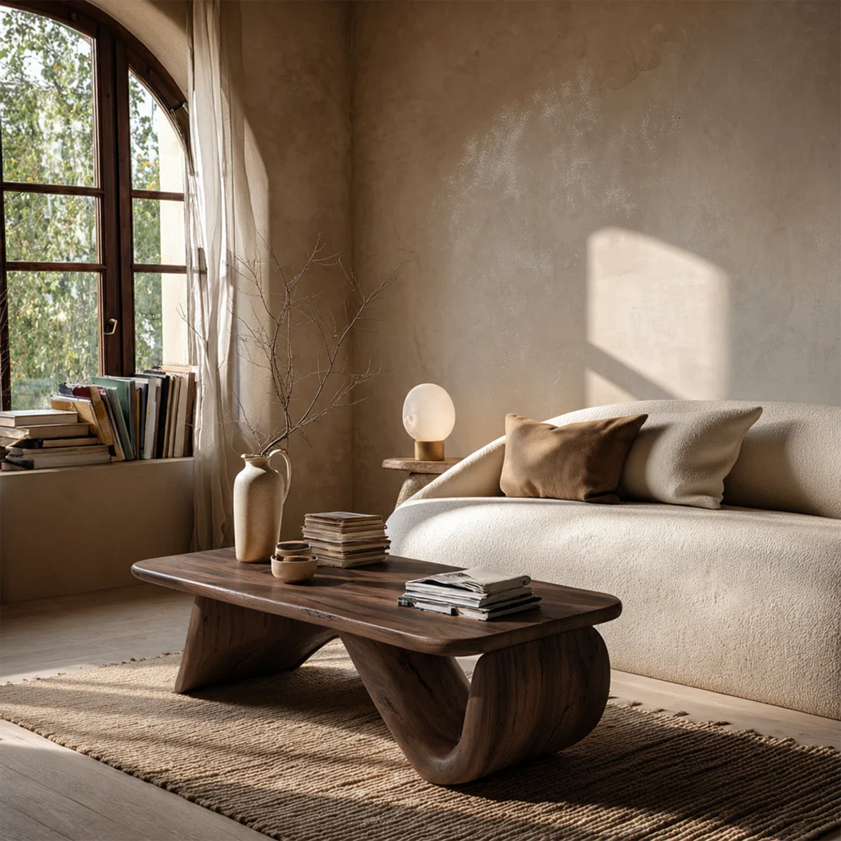 Curved Low Coffee Table in Natural Wood – Sculptural Center Table for Modern Interiors - ArborisWood - 6