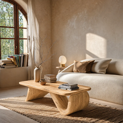 Curved Low Coffee Table in Natural Wood – Sculptural Center Table for Modern Interiors - ArborisWood - 7