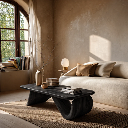 Curved Low Coffee Table in Natural Wood – Sculptural Center Table for Modern Interiors - ArborisWood - 8