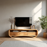 Curved Low Profile TV Stand in Natural Solid Wood with Storage Drawers - Arboriswood - 13