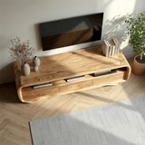 Curved Low Profile TV Stand in Natural Solid Wood with Storage Drawers - Arboriswood - 6