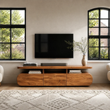 Curved Low Profile TV Stand with Sliding Doors in Natural Solid Wood - Arboriswood - 13