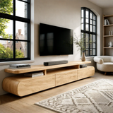 Curved Low Profile TV Stand with Sliding Doors in Natural Solid Wood - Arboriswood - 8