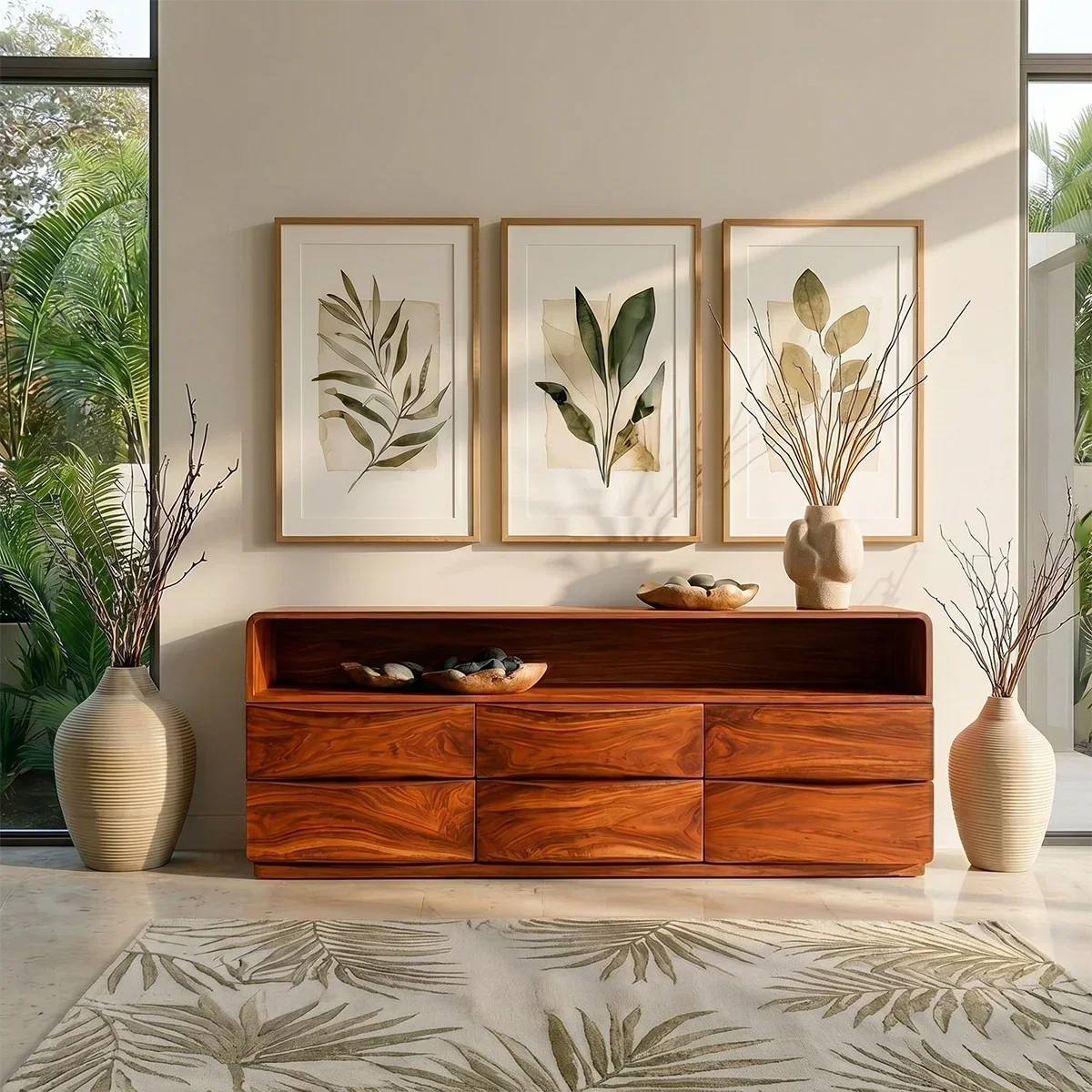 Curved Modern Sideboard in Natural Solid Wood with Open Shelf Storage - ArborisWood - 3