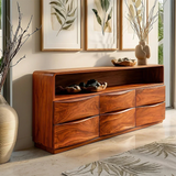 Curved Modern Sideboard in Natural Solid Wood with Open Shelf Storage - ArborisWood - 4