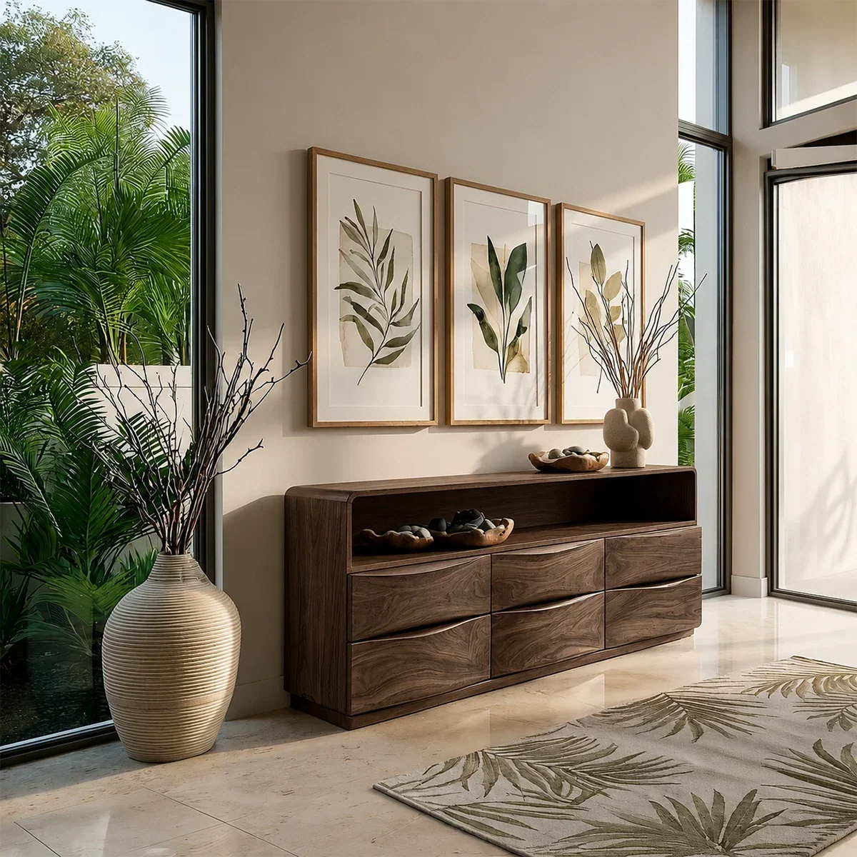 Curved Modern Sideboard in Natural Solid Wood with Open Shelf Storage - ArborisWood - 7