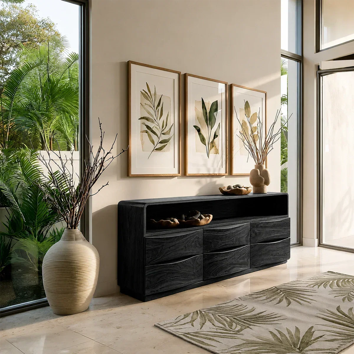 Curved Modern Sideboard in Natural Solid Wood with Open Shelf Storage - ArborisWood - 9