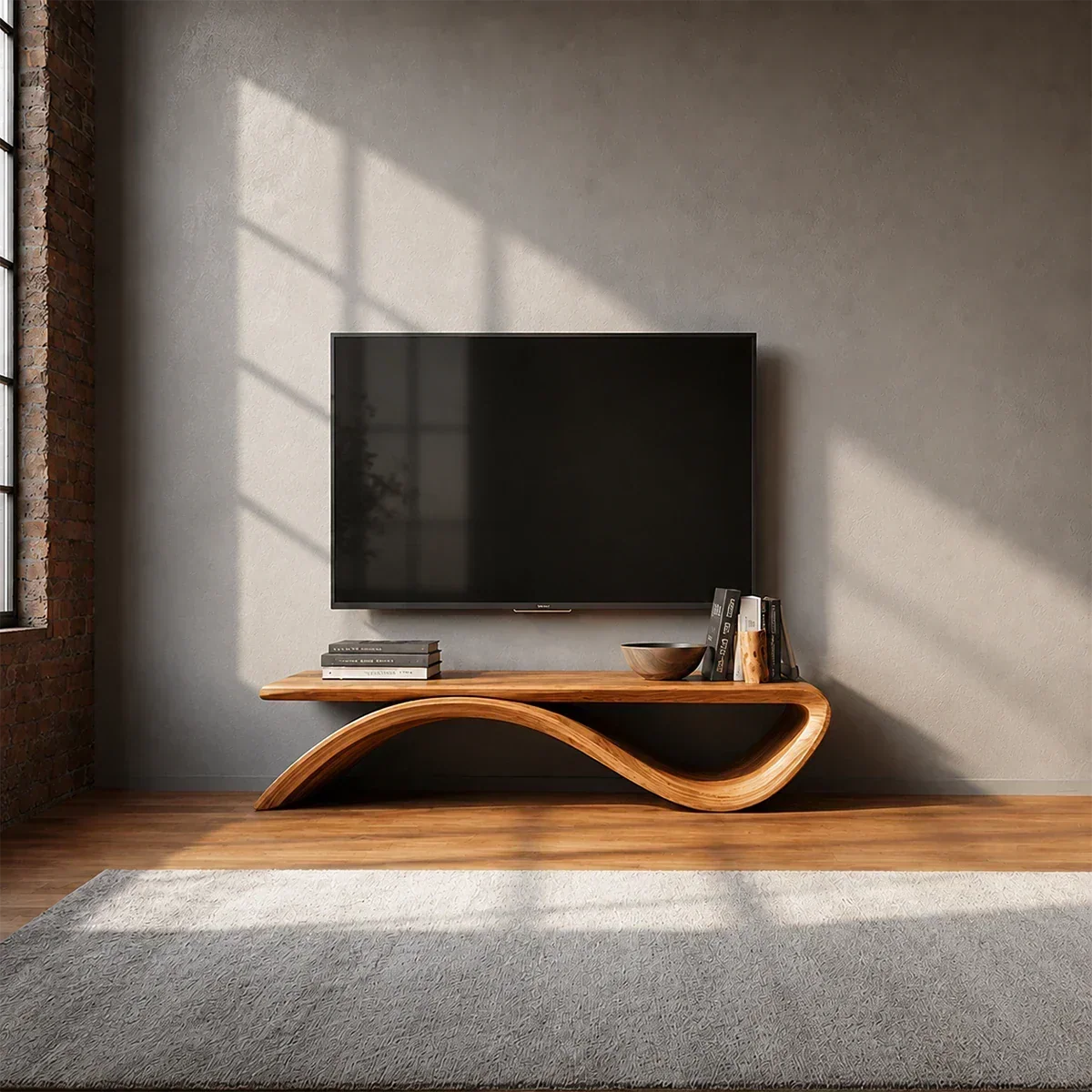 Sculptural Wave Natural Solid Wood TV Stand with Open Base Design - Arboriswood - 12