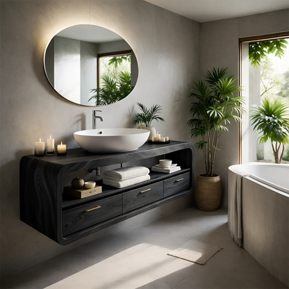 Curved Natural Solid Wood Floating Bathroom Vanity With Drawer Storage - ArborisWood - 10