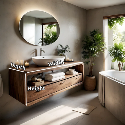 Curved Natural Solid Wood Floating Bathroom Vanity With Drawer Storage - ArborisWood - 12