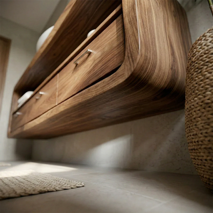 Curved Natural Solid Wood Floating Bathroom Vanity With Drawer Storage - ArborisWood - 5