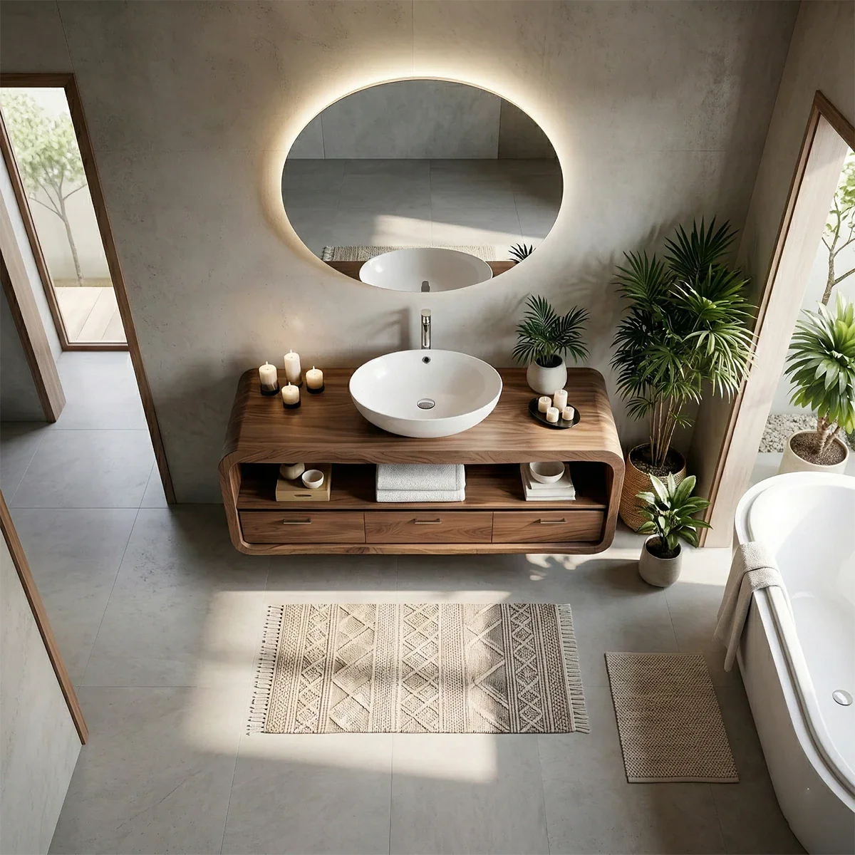 Curved Natural Solid Wood Floating Bathroom Vanity With Drawer Storage - ArborisWood - 6