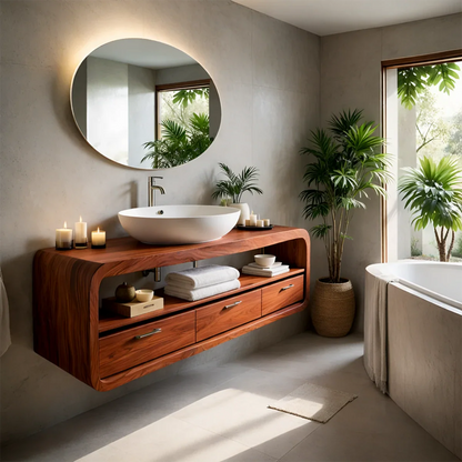 Curved Natural Solid Wood Floating Bathroom Vanity With Drawer Storage - ArborisWood - 8