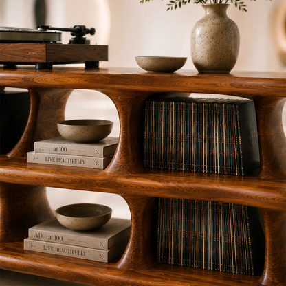 Curved Natural Solid Wood Turntable Stand With Wide Vinyl Storage - ArborisWood - 4