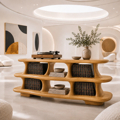 Curved Natural Solid Wood Turntable Stand With Wide Vinyl Storage - ArborisWood - 7
