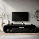 Curved Natural Solid Wood TV Stand with Hidden Storage and Open Shelf - Arboriswood - 10