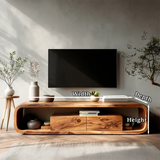 Curved Natural Solid Wood TV Stand with Hidden Storage and Open Shelf - Arboriswood - 12