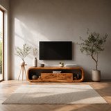 Curved Natural Solid Wood TV Stand with Hidden Storage and Open Shelf - Arboriswood - 14