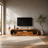 Curved Natural Solid Wood TV Stand with Hidden Storage and Open Shelf - Arboriswood - 2