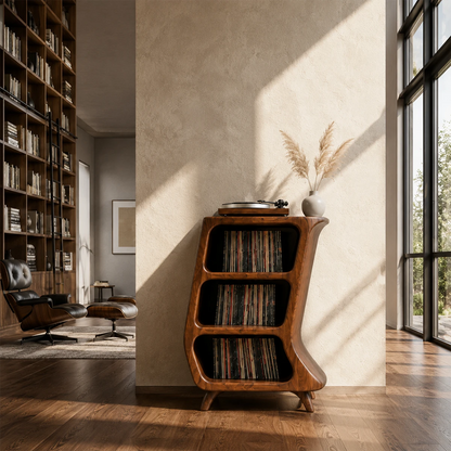 Curved Natural Solid Wood Vinyl Record Stand With Three Open Storage Shelves - ArborisWood - 3