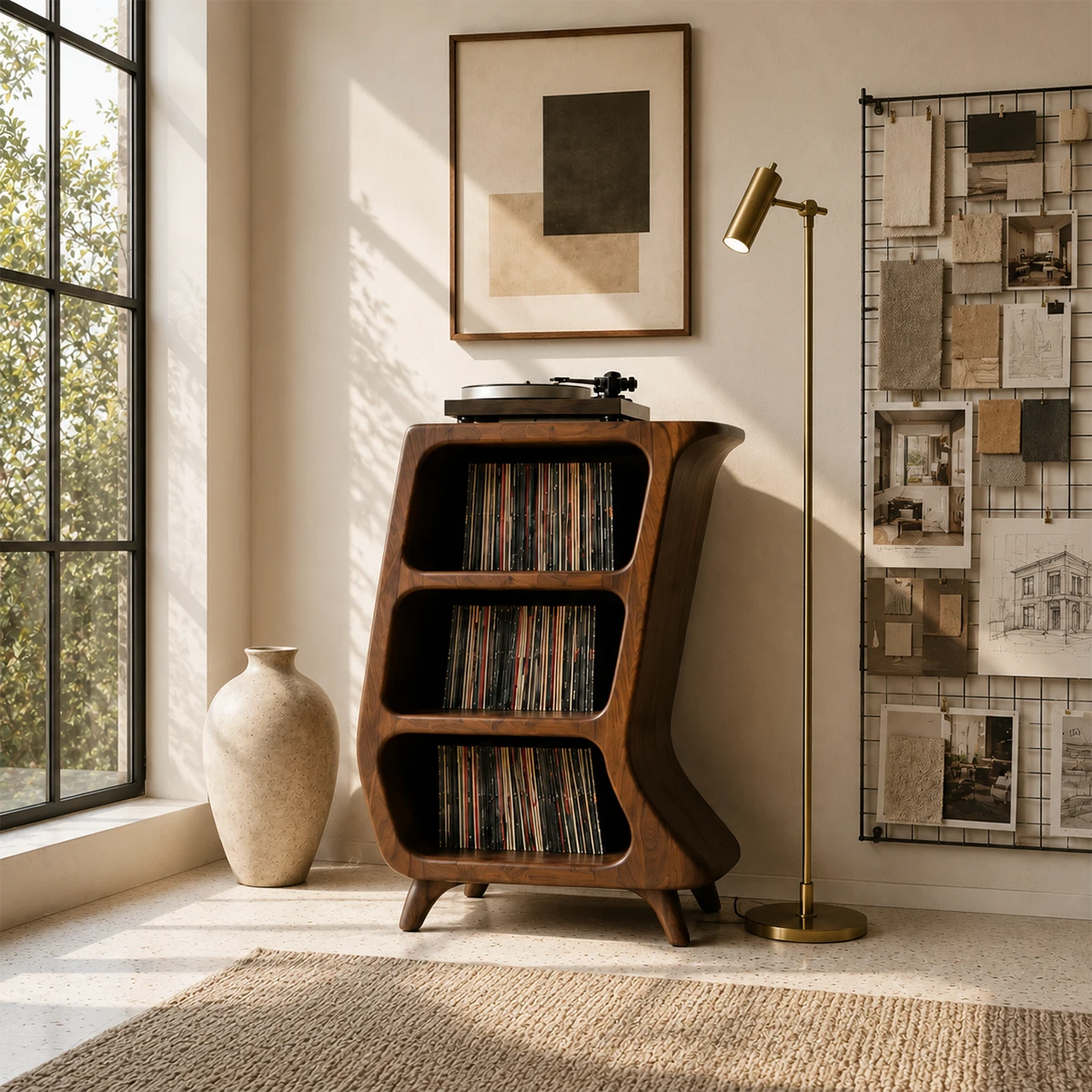 Curved Natural Solid Wood Vinyl Record Stand With Three Open Storage Shelves - ArborisWood - 4