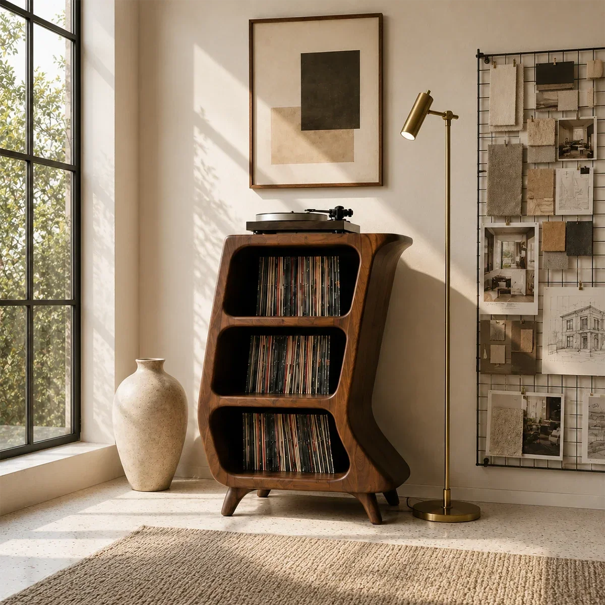 Curved Natural Solid Wood Vinyl Record Stand With Three Open Storage Shelves - Arboriswood - 4